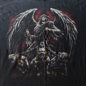 Y2K VTG Winged Grim Reaper Devil Dogs Hellhound Shirt Size 3XL Skeleton 2000s